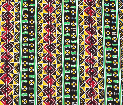 Fabric Bolts - Black, Yellow, Red Shield with Yellow Shells + Red, Yellow, Green - 6 Yards