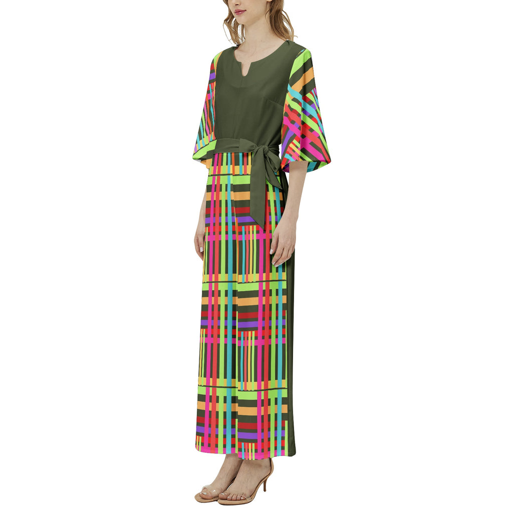 JUMPSUIT Dolman Sleeve Belted Wide Leg - Brights on Green Yellow