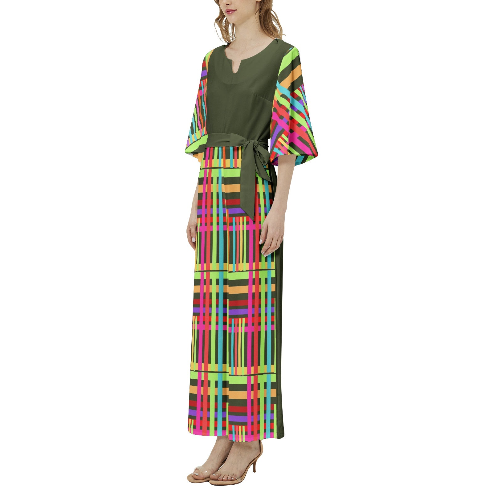 JUMPSUIT Dolman Sleeve Belted Wide Leg - Brights on Green Yellow