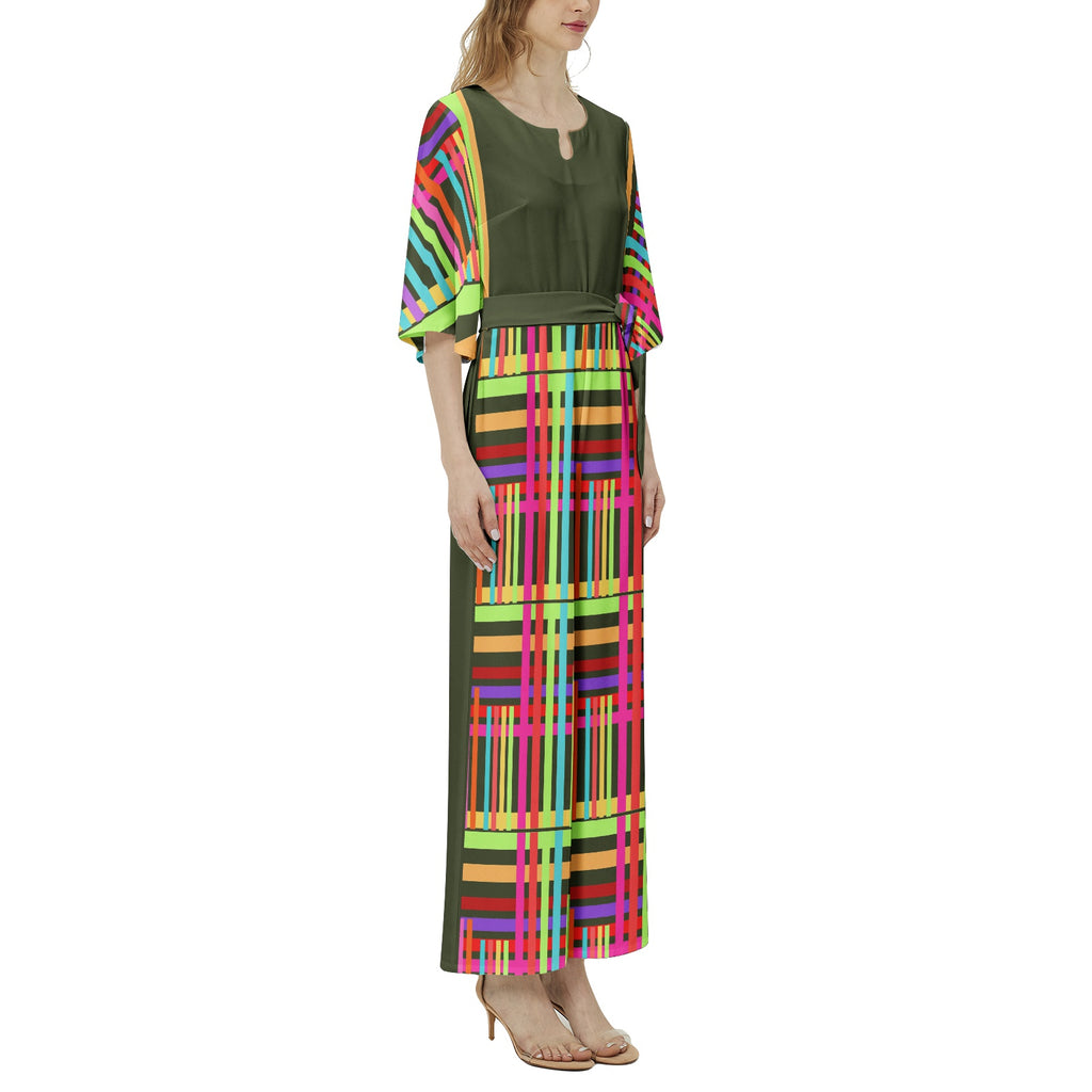 JUMPSUIT Dolman Sleeve Belted Wide Leg - Brights on Green Yellow