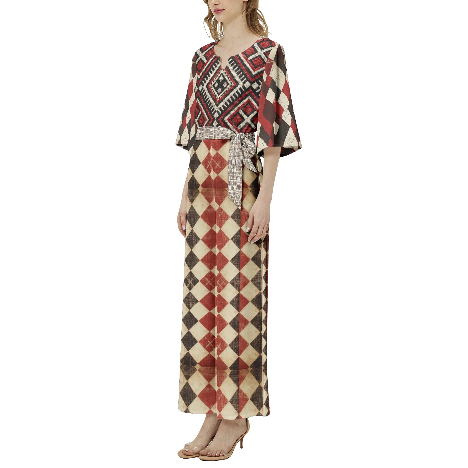 JUMPSUIT Dolman Sleeve Belted Wide Leg - Harlequin Design 08261