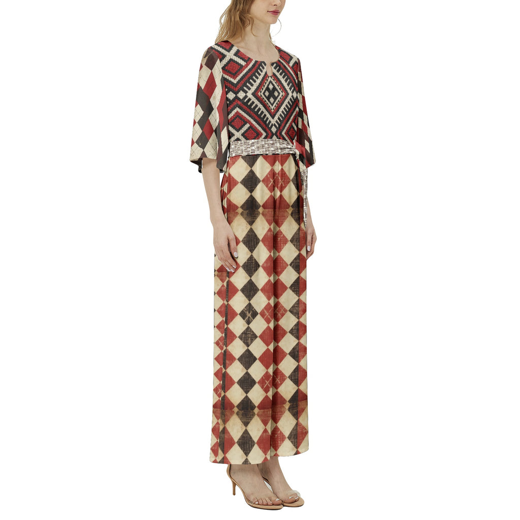 JUMPSUIT Dolman Sleeve Belted Wide Leg - Harlequin Design 08261