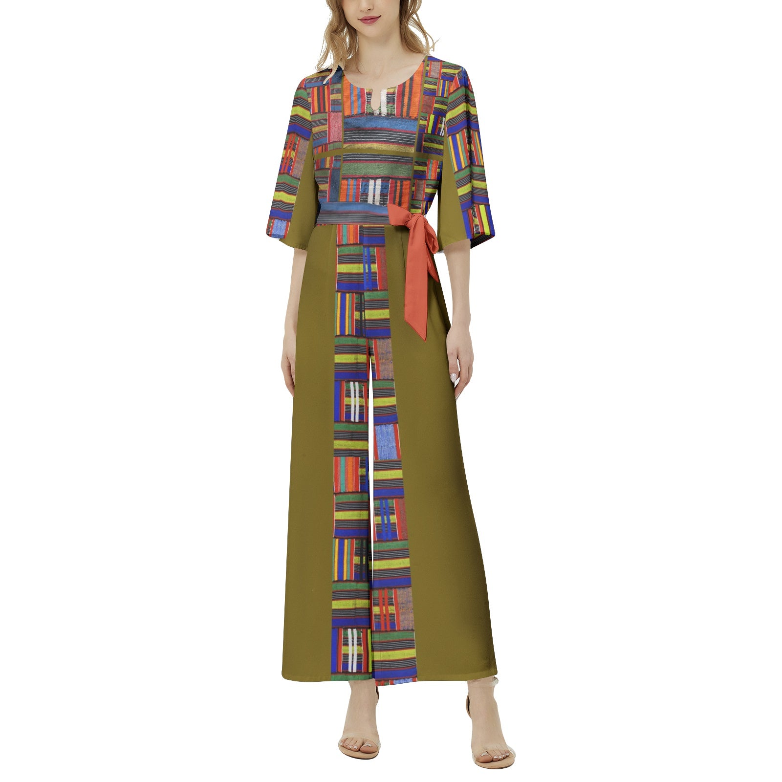 JUMPSUIT Dolman Sleeve Belted Wide Leg - Kente 08236