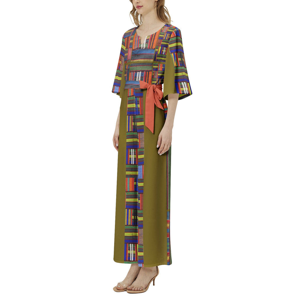 JUMPSUIT Dolman Sleeve Belted Wide Leg - Kente 08236