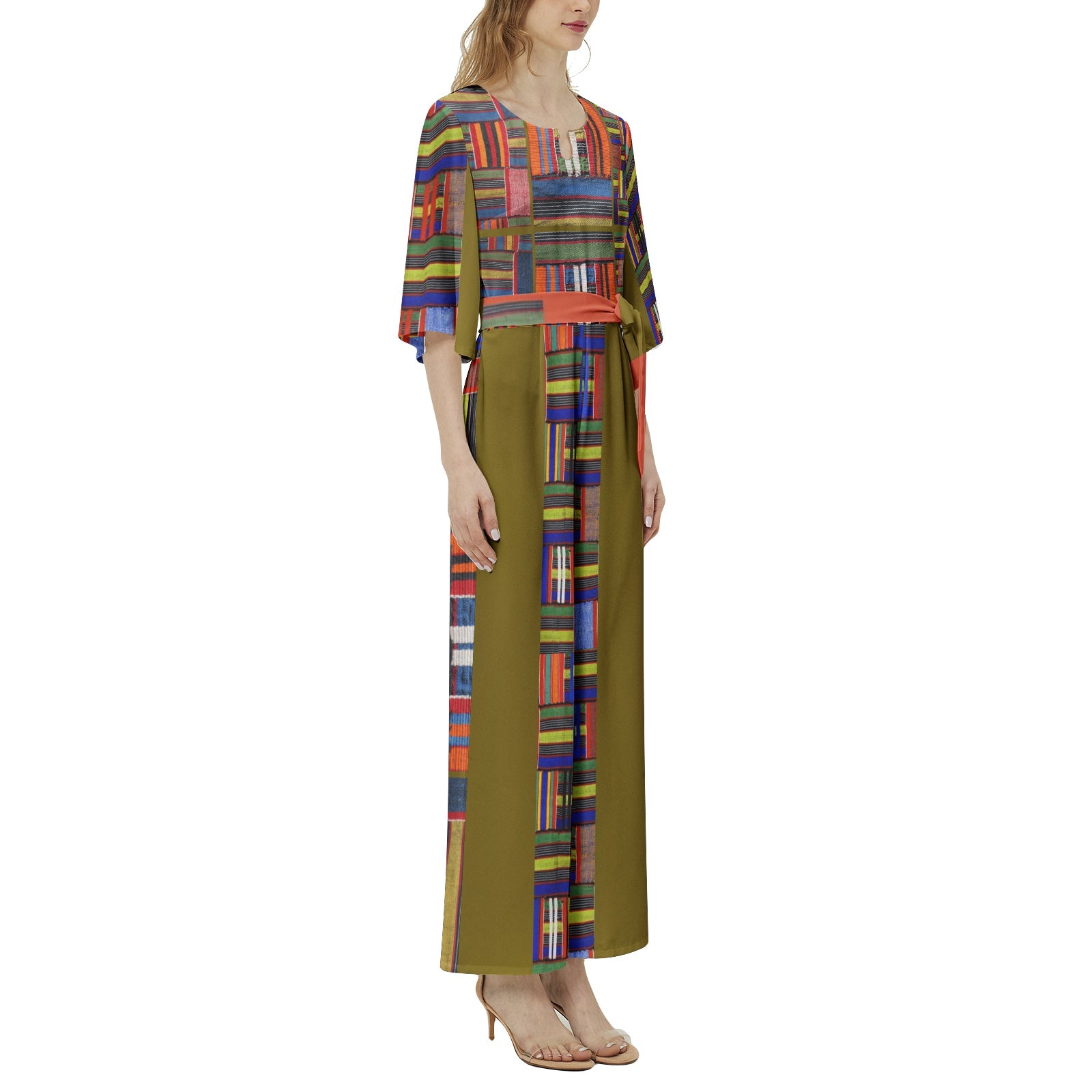JUMPSUIT Dolman Sleeve Belted Wide Leg - Kente 08236
