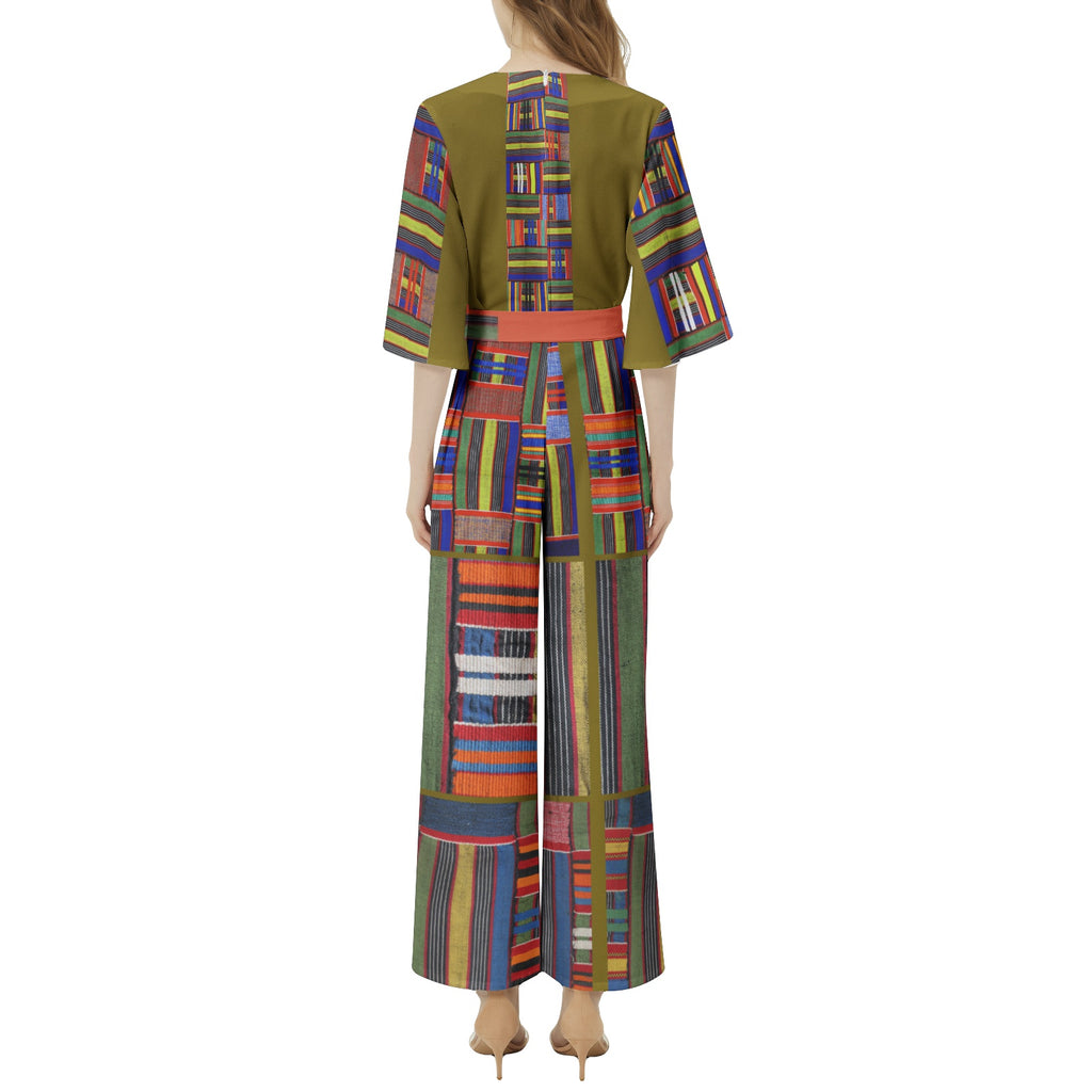 JUMPSUIT Dolman Sleeve Belted Wide Leg - Kente 08236