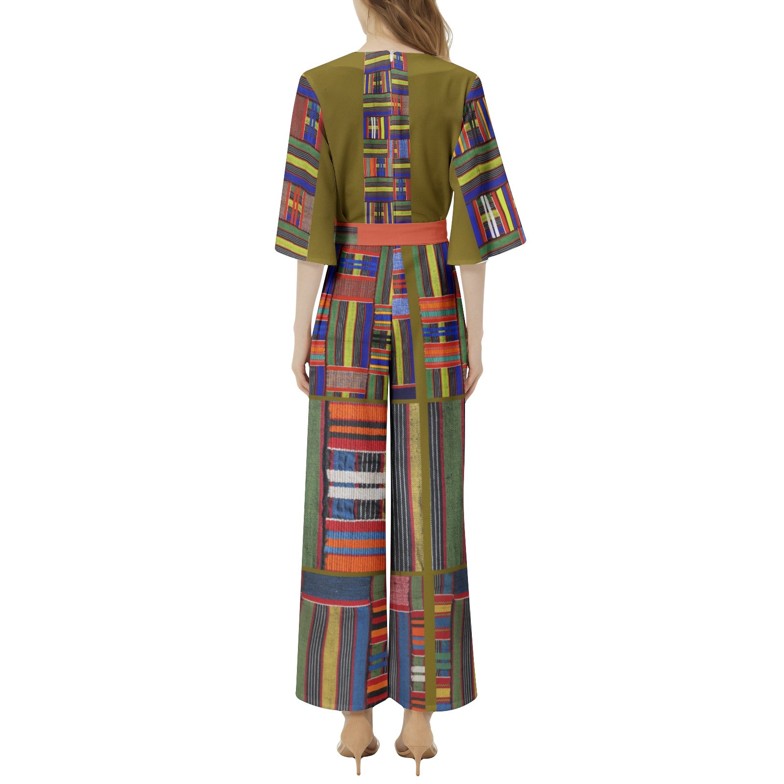 JUMPSUIT Dolman Sleeve Belted Wide Leg - Kente 08236