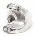 Ring, Alpaca & Abalone Silver Wrap Ring - Size 8