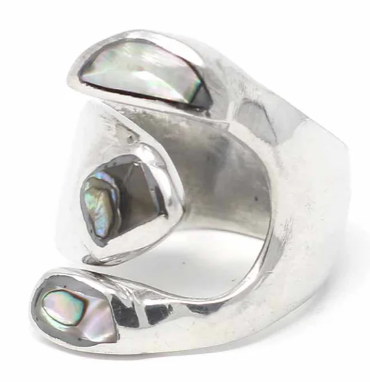 Ring, Alpaca & Abalone Silver Wrap Ring - Size 8