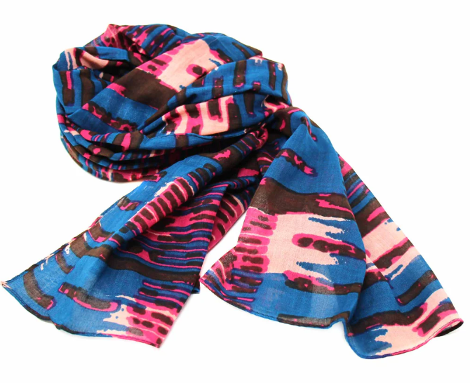 Scarf, Hand-printed Cotton Scarf, Abstract Design