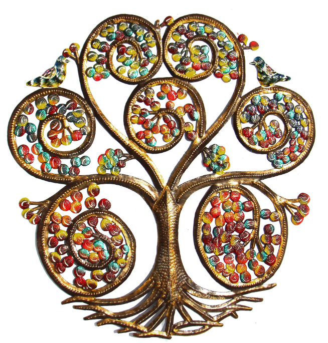 Decor, Autumn Spiral Tree of Life Haitian Steel Drum Wall Art - Haitian Artisans
