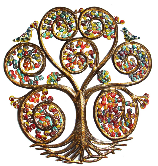 Decor, Autumn Spiral Tree of Life Haitian Steel Drum Wall Art - Haitian Artisans