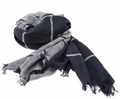 Scarf, Hand-dyed Cotton Scarf, Black and Gray Stripes with Fringe