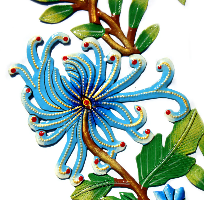 Decor, Blue Bird Door Wreath Haitian Metal Drum Wall Art - Haitian Artisans