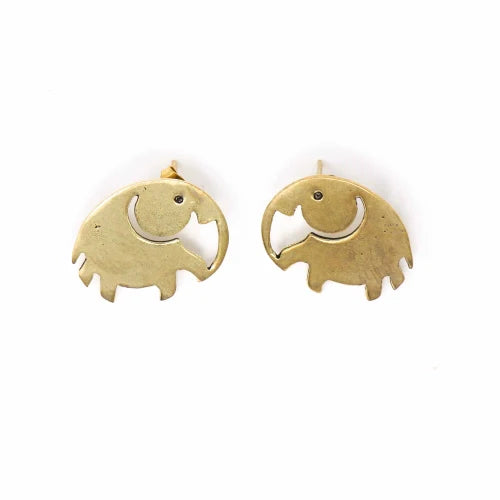 Earrings, Elephant Brass Stud Earrings