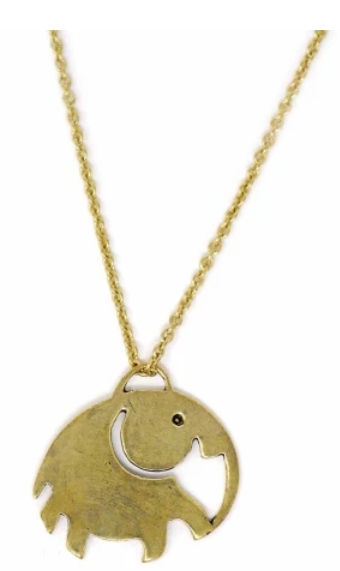 Necklace, Elephant Pendant Brass Necklace