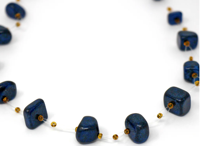 Necklace, Floating Stone & Maasai Bead Necklace, Navy