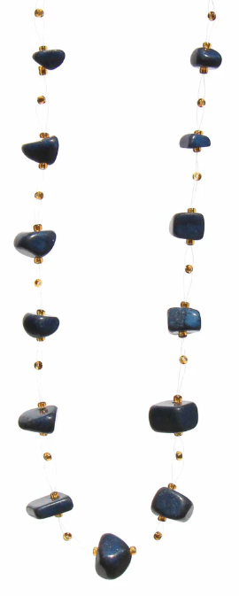 Necklace, Floating Stone & Maasai Bead Necklace, Navy