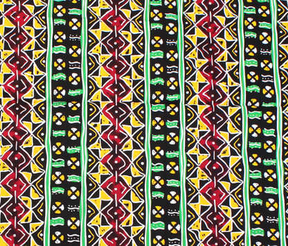 Fabric Bolts - Black, Yellow, Red Shield with Yellow Shells + Red, Yellow, Green - 6 Yards