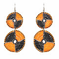 Earrings, Maasai Bead Double Circle Dangle Earrings, Mango Orange and Black