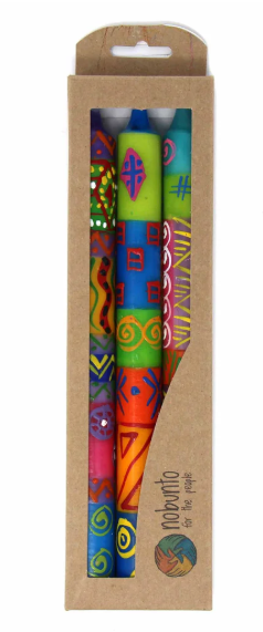 Set of Three Boxed Tall Hand-Painted Candles - Shahida Design - Nobunto