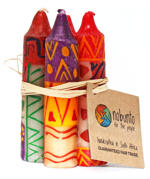 Hand-Painted 4" Dinner or Shabbat Candles, Set of 4 (Indabuko Design)