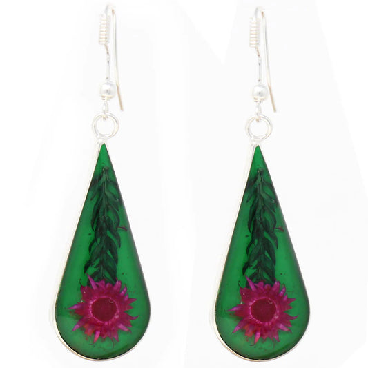 Earrings, Pink Pressed Flower Teardrop Earrings