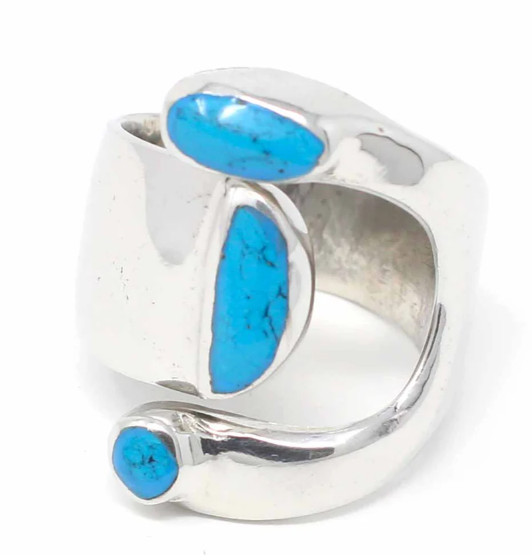 Ring, Alpaca Silver Wrap Ring, Turquoise - Size 8