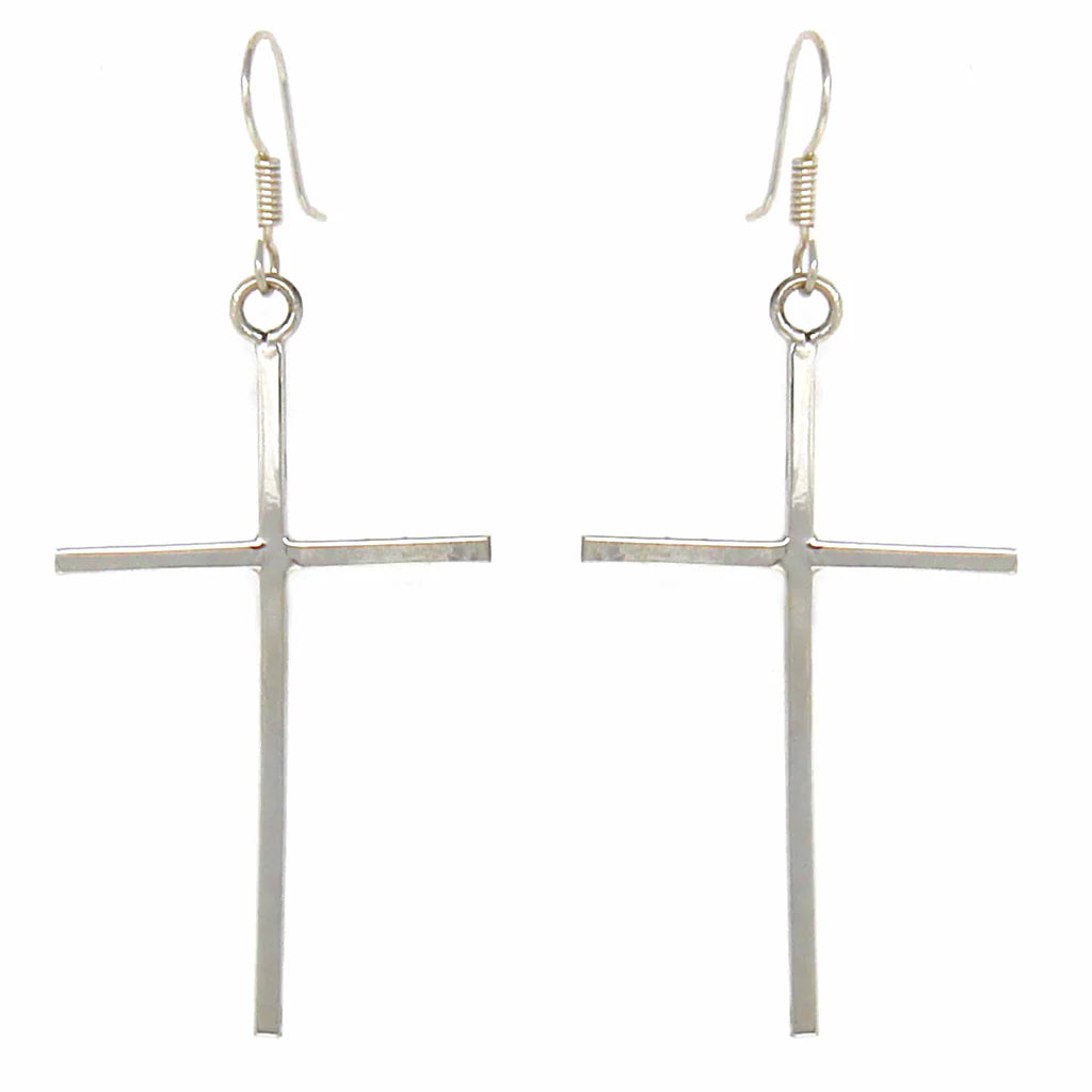Earrings, Sterling Silver Cross Drop Earrings