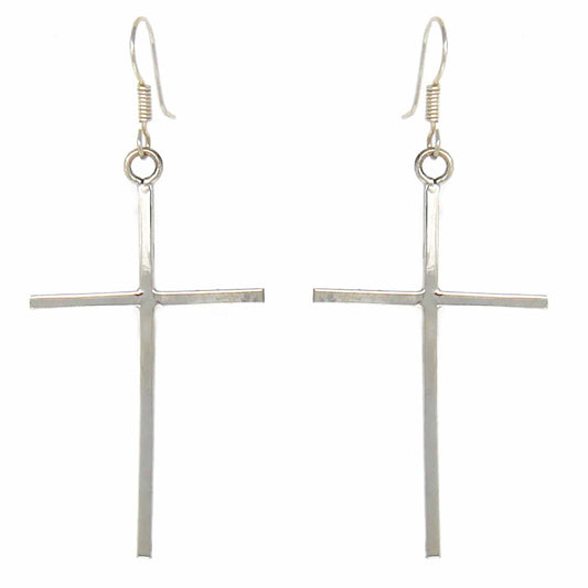 Earrings, Sterling Silver Cross Drop Earrings