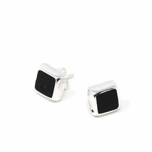 Earrings, Sterling Silver Earrings, Sterling Silver Black Square