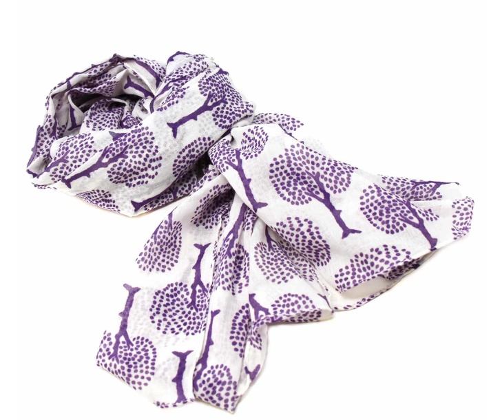 Scarf, Hand-printed Cotton Scarf, Tree of Life Design