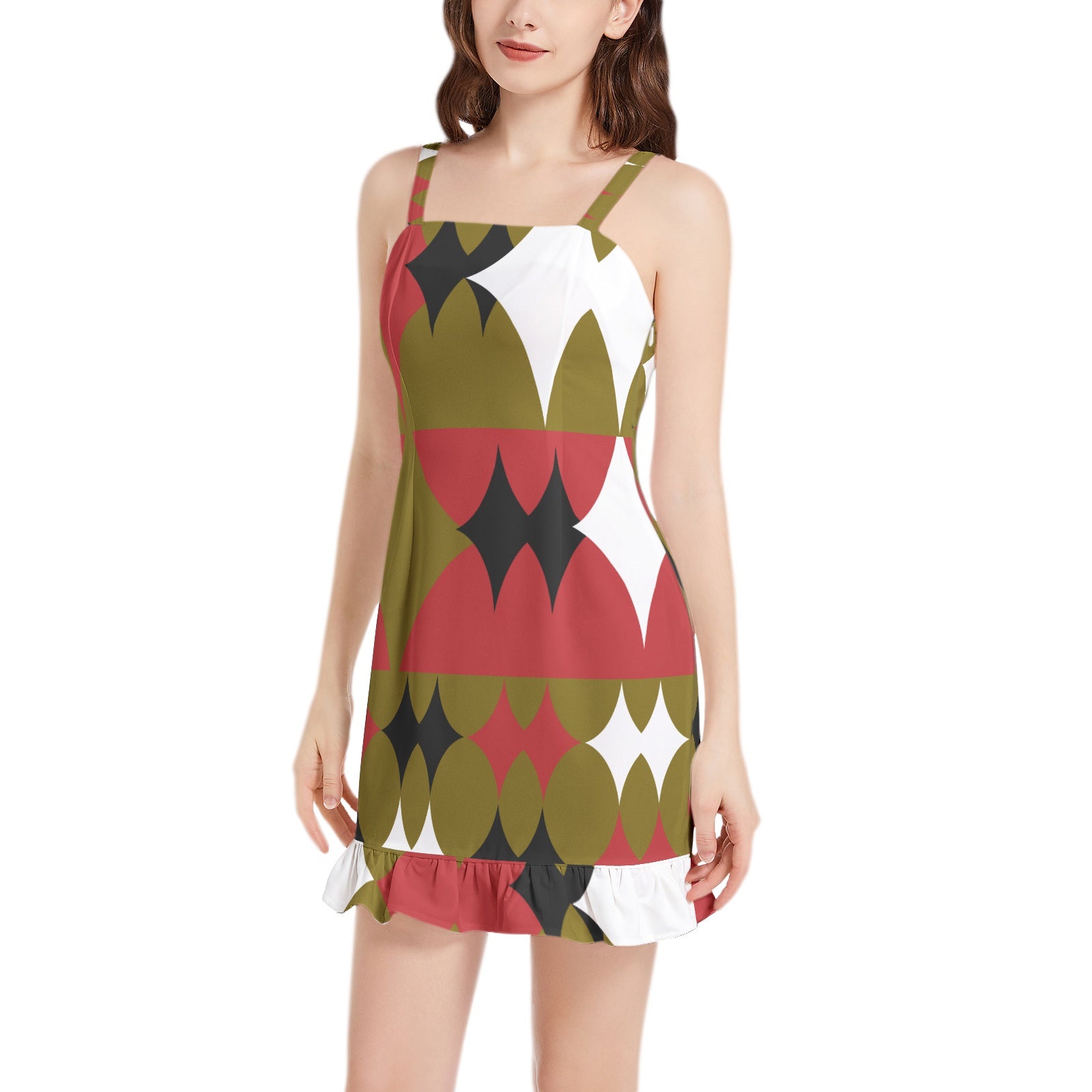 MINIDRESS Sleeveless Square Neck Ruffle Hem - Double Diamond 08196