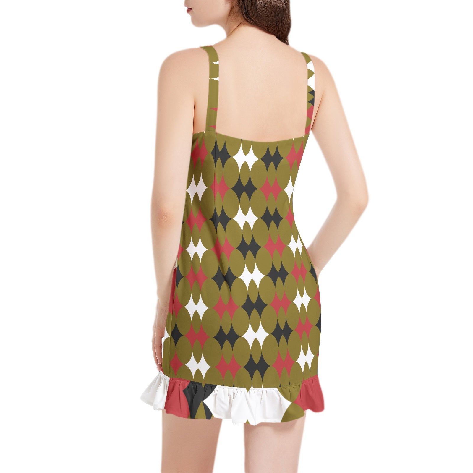 MINIDRESS Sleeveless Square Neck Ruffle Hem - Double Diamond 08196