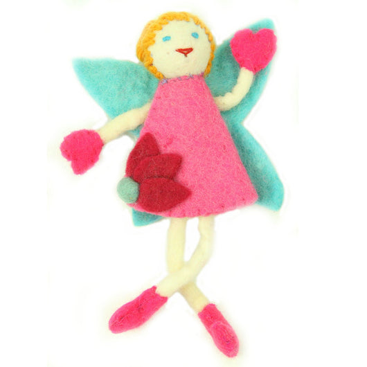 Hand Felted Tooth Fairy Pillow - Blonde with Pink Dress Handmade and Fair Trade
