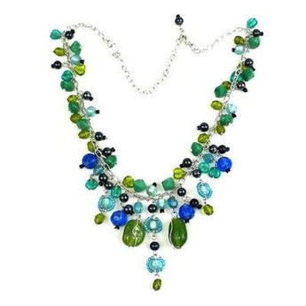 Green and Blue Glass Bead Charm Necklace Handmade and Fair Trade