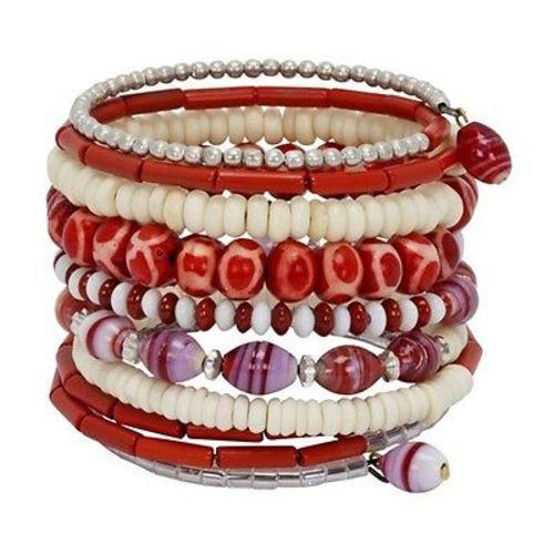 Ten Turn Bead and Bone Bracelet - Red & White Handmade and Fair Trade