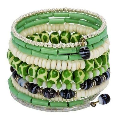 Ten Turn Bead and Bone Bracelet orest Greens Handmade and Fair Trade
