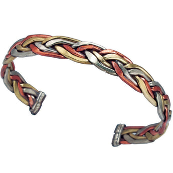 Copper and Brass Cuff Bracelet: Healing Weave - DZI (J)