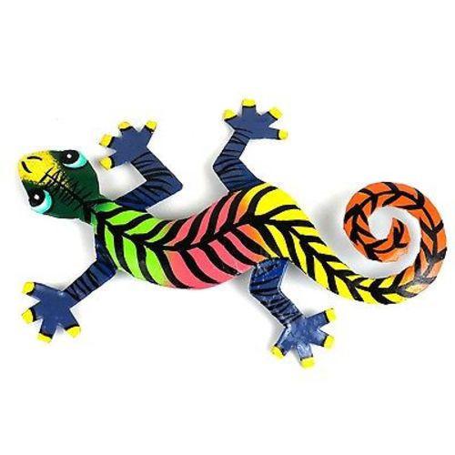 Eight Inch Striped Metal Gecko Handmade and Fair Trade