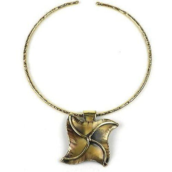 Brass Pinwheel Pendant Necklace Handmade and Fair Trade