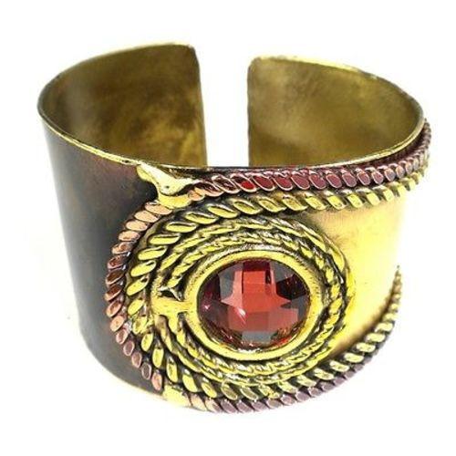 Rope and Rose Stone Brass Cuff Handmade and Fair Trade