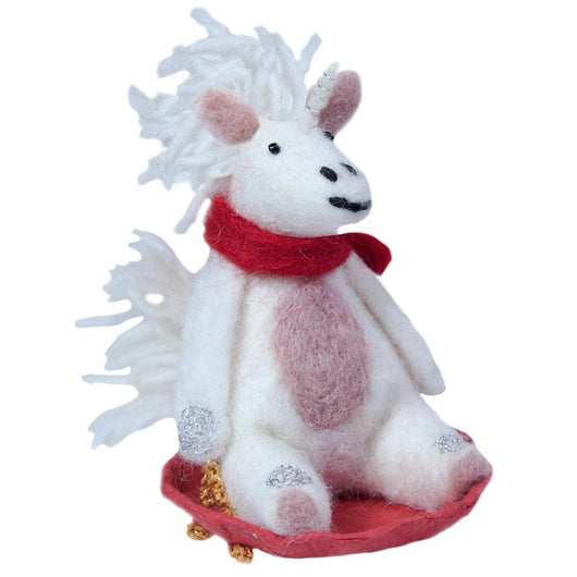 Sledding Unicorn Felt Ornament - Wild Woolies (H)