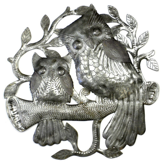 Pair of Owls on Perch Metal Wall Art - Croix des Bouquets